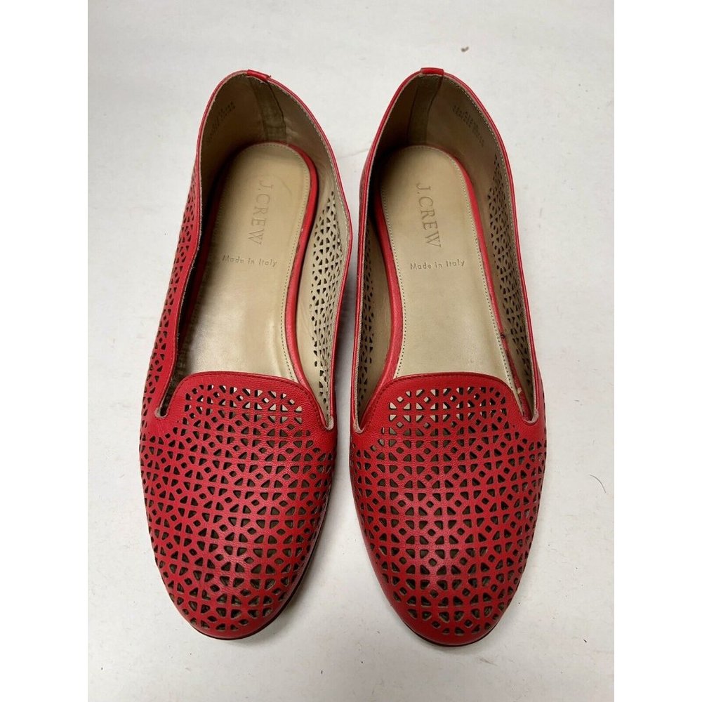 J.Crew A1238 Cleo Belvedere Red Leather Loafers Perforated Flats Women's 6 M